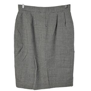 Vintage Prophecy 80s Skirt Womens Size 12 Black Wool Houndstooth Preppy Academia
